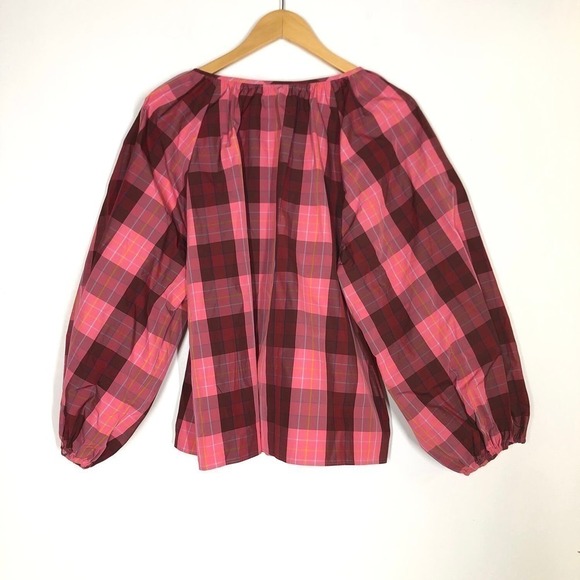 Kate Spade Greenhouse Plaid Top Long Sleeve Pink Red NWT Size Large - Picture 8 of 13